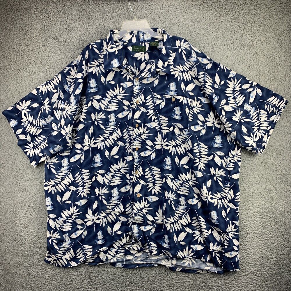 Scandia Woods Button Down Hawaiian Shirt Mens 4XL TL Blue White Short Sleeve